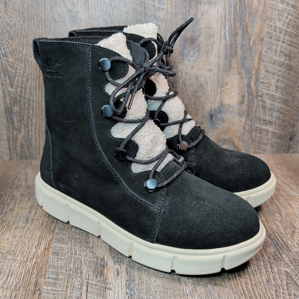 Sorel Explorer III Joan Womens Waterproof Winter Boots Size 11 Black White Suede